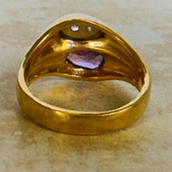 Vintage 14K Gold Sapphire & Diamond Ring Band Statement Cocktail Sz 9 - Picture 9 of 11